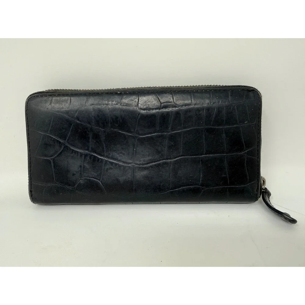 COACH Crocodile Embossed Leather Accordion Black Wallet 8 inches‎